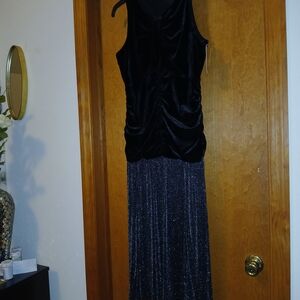 Maison Tara Black Velvet and Silver Glitter Maxi Dress
